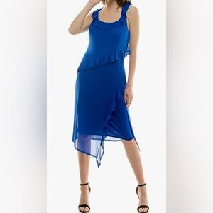 Harlow & Rose Womens Sleeveless Midi Dress with Ruffle Slit